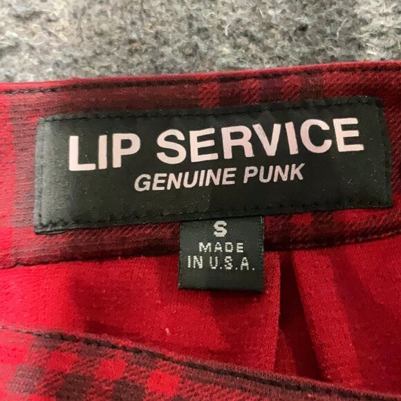 LIP SERVICE soft jersey red plaid pleated circle skirt - Picture 4 of 5